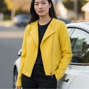 Ralph Lauren Bright Bold Colorful Yellow Modern Moto Jacket Asymmetric